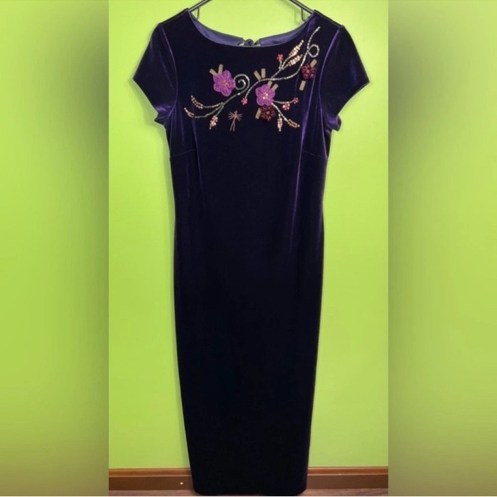 Carole Little vintage Purple damson plum velour maxi Dress beaded size 6